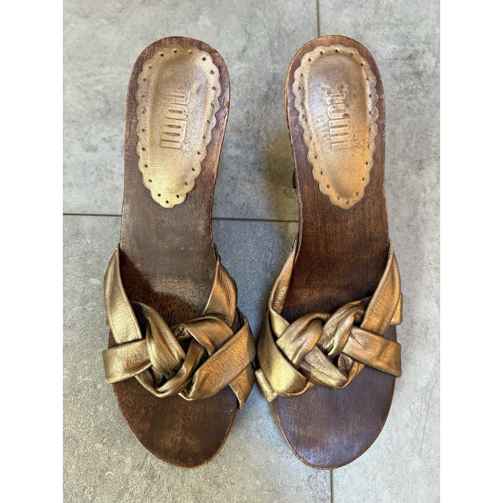 Nomi Y2K Wooden Leather Knot Sandals Heels Size 8 Made in Brazil Boho